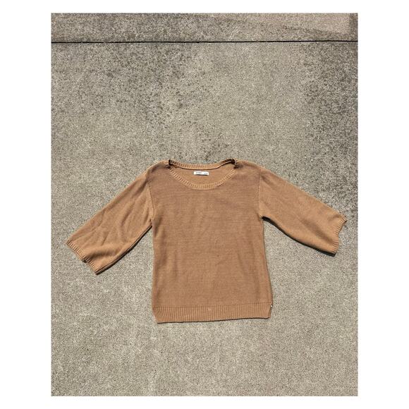 Old Navy Women Size Medium Camel Tan Scoop Neck Half Sleeve Knit Sweater Casual - Picture 1 of 4